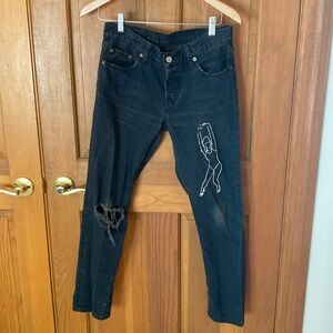 Ultra Rare Levi’s 501 CT Black Distressed Jeans 25x32 With Custom Screen Print